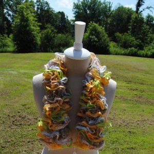 Crochet Dark Yellow and PInk Ruffle Scarf/New
